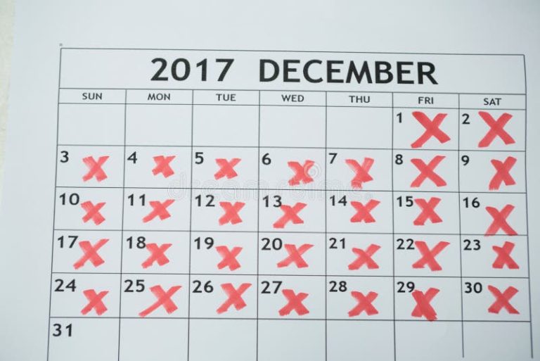 calendario con dias marcados en rojo