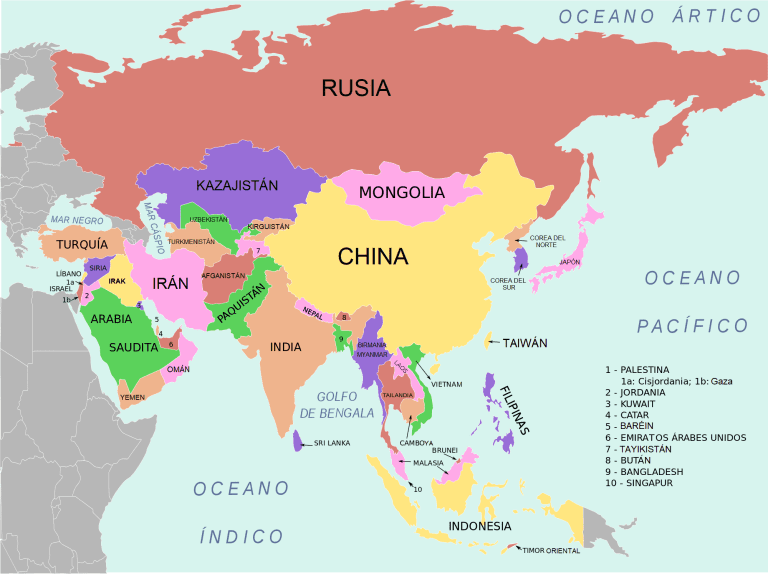 En qué continente se encuentran los Emiratos Árabes Unidos 8 mapa del continente asiatico destacado